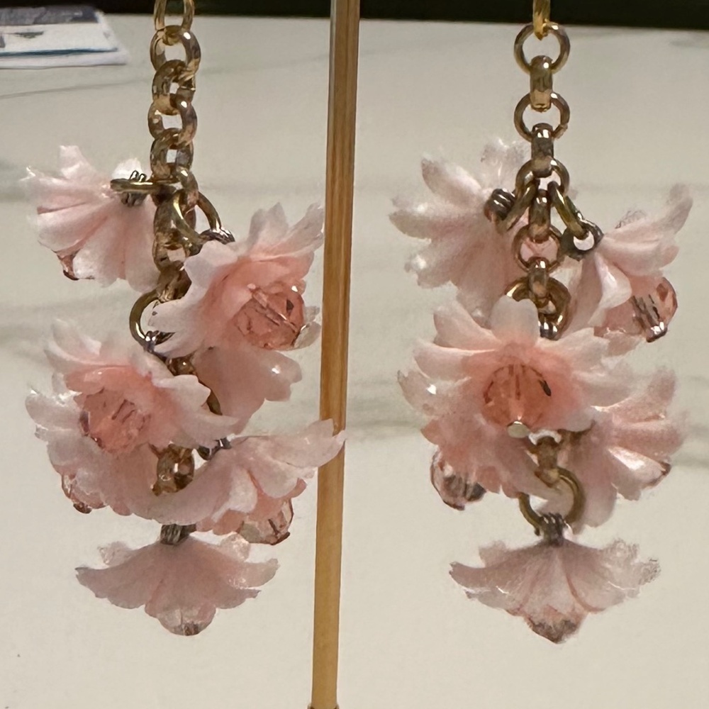 Danny Pollak - Playful Pink Floral Crystal Drop Statement Earrings - Picture 3 of 12